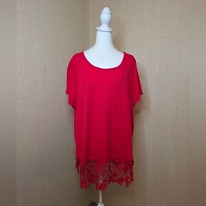 Lane Bryant Red Crochet Lace Hem Short-sleeved Pull on Top Tunic SZ: 24